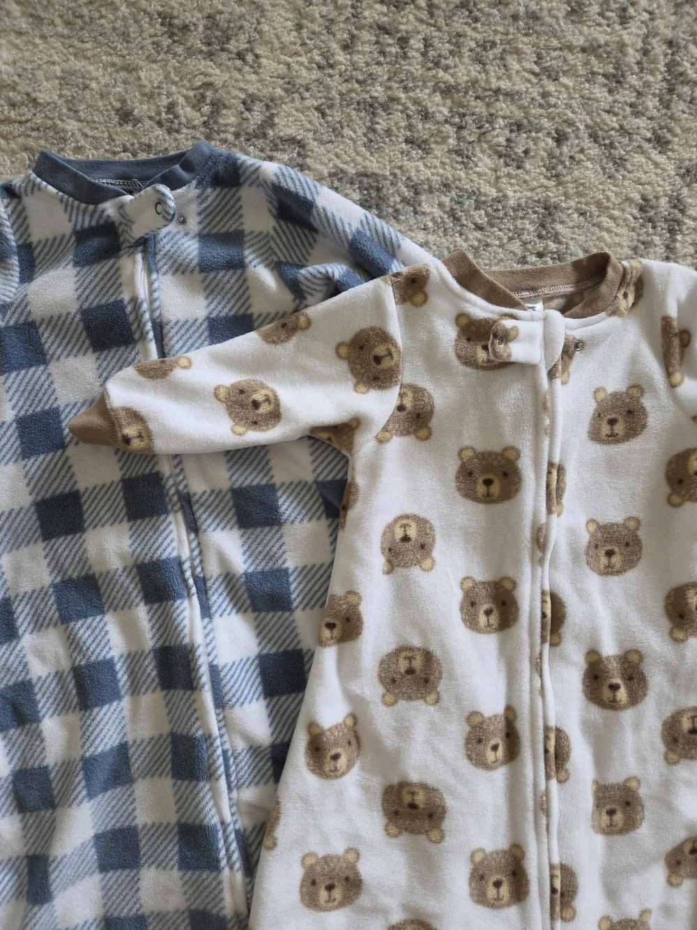 Fleece Baby Sleep Sack Pajamas - Blue Plaid & Brown Bear Prints 0-9 Months